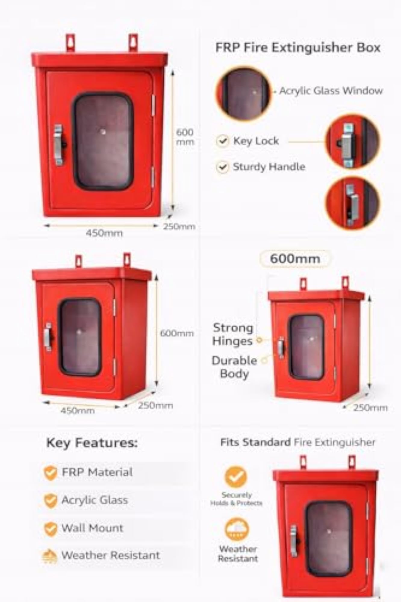 FRP Hut Type Fire Hose Box, 600mm x 450mm x 250mm